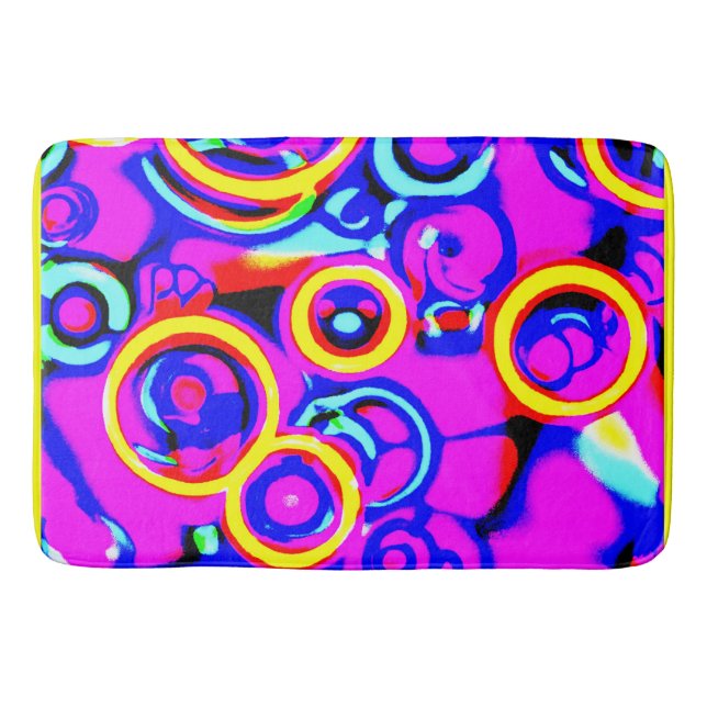 Vibrant Colourful Neon Pattern Bath Mat (Front)
