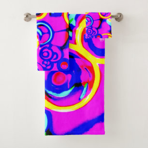 Vibrant Colourful Neon Pattern Bath Towel Set