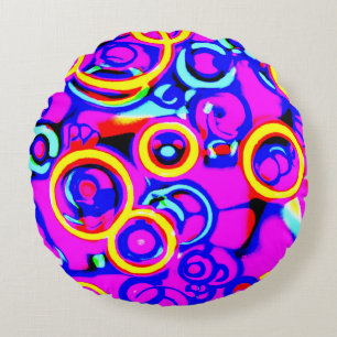 Vibrant Colourful Neon Pattern Round Pillow