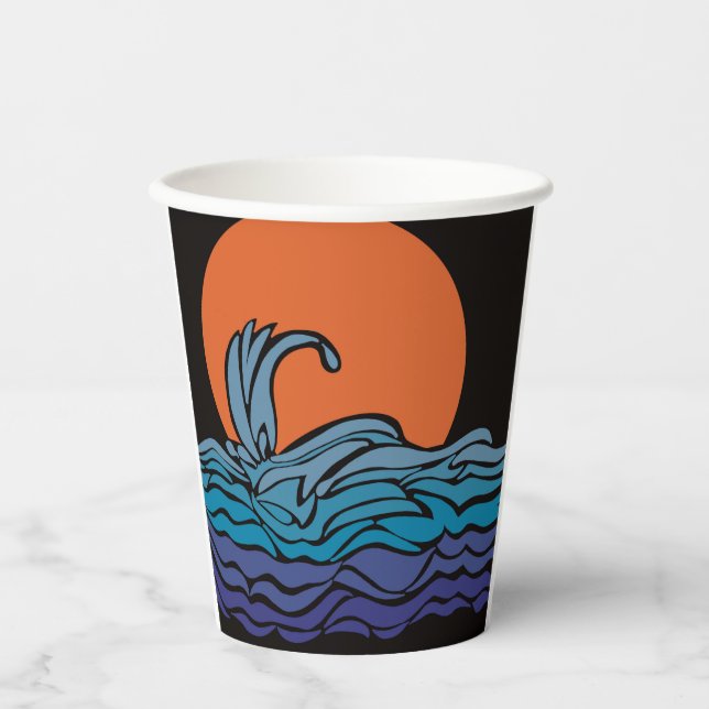 Vibrant, colourful ocean waves & sunset paper cups (Front)