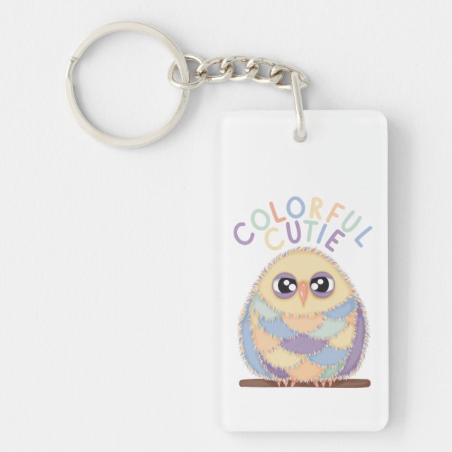 Vibrant Colourful Owl with Text Keychain (Front)