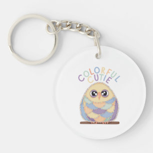 Vibrant Colourful Owl with Text Keychain