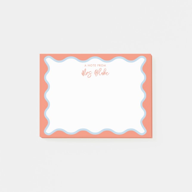 Vibrant Colourful Pink Blue Wavy Zigzag Border Post-it Notes (Front)