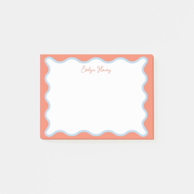 Vibrant Colourful Pink Blue Wavy Zigzag Border Post-it Notes (Front)