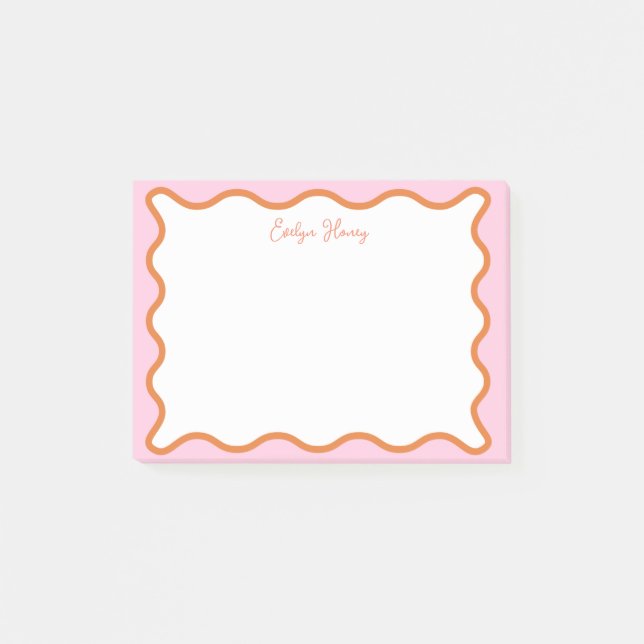 Vibrant Colourful Pink Orange Wavy Zigzag Border Post-it Notes (Front)