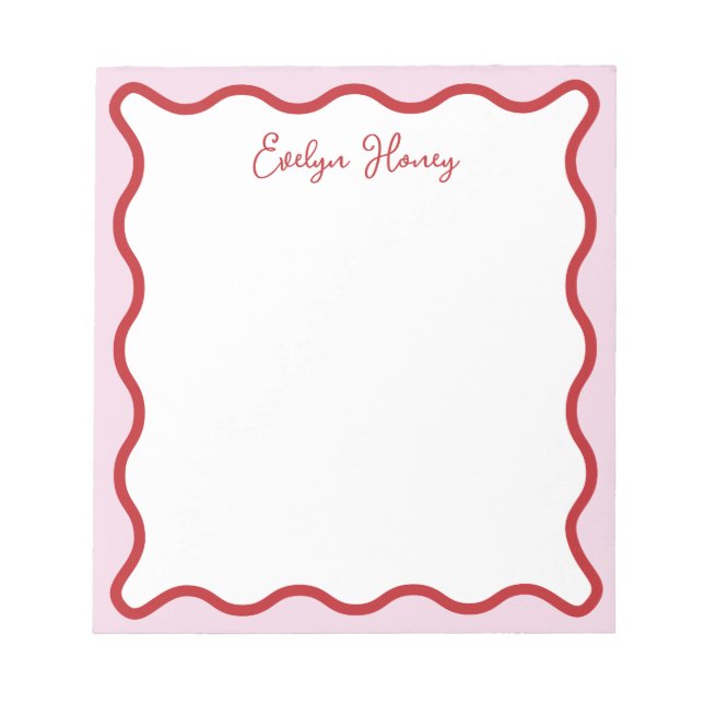 Vibrant Colourful Pink Red Wavy Zigzag Border Notepad (Front)