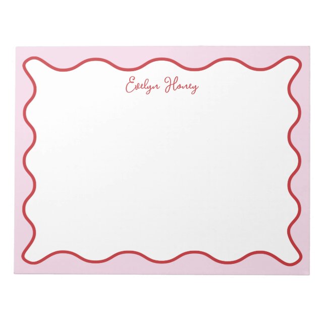 Vibrant Colourful Pink Red Wavy Zigzag Border Notepad (Front)