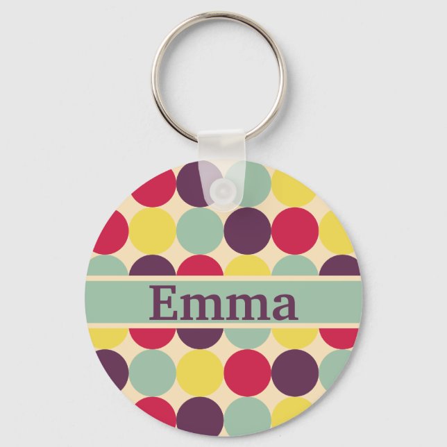Vibrant Colourful Polka Dot Pattern Keychain (Front)