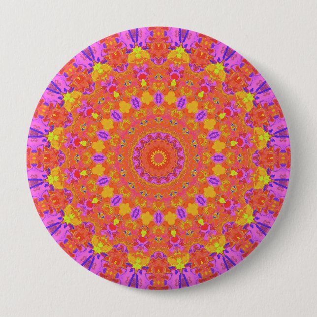 Vibrant Colourful Psychedelic Abstract Kaleidoscop 4 Inch Round Button (Front)