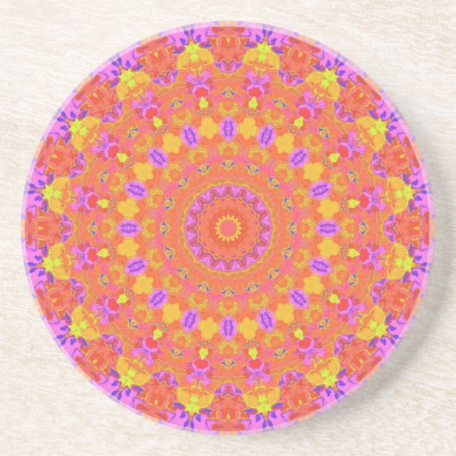 Vibrant Colourful Psychedelic Abstract Kaleidoscop Coaster (Front)