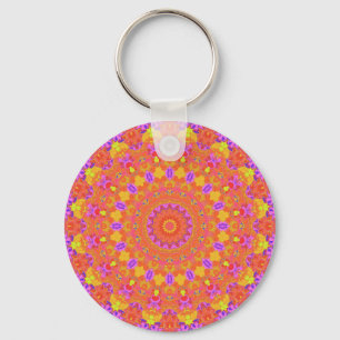 Vibrant Colourful Psychedelic Abstract Kaleidoscop Keychain