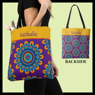 Vibrant Colourful Purple Boho Style Tote Bag