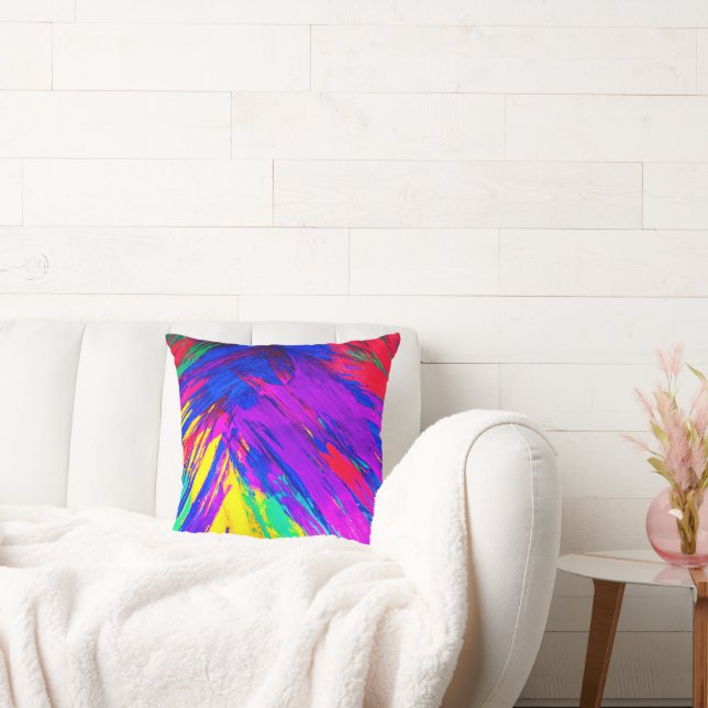 Vibrant Colourful Rainbow Pattern Design Throw Pillow (Couch)