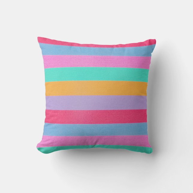 Vibrant Colourful Retro Stripes Throw Pillow (Front)