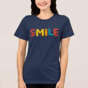 Vibrant Colourful "SMILE" Typography on Navy Blue Tri-Blend Shirt