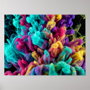 Vibrant colourful smoke swirling against black bac poster