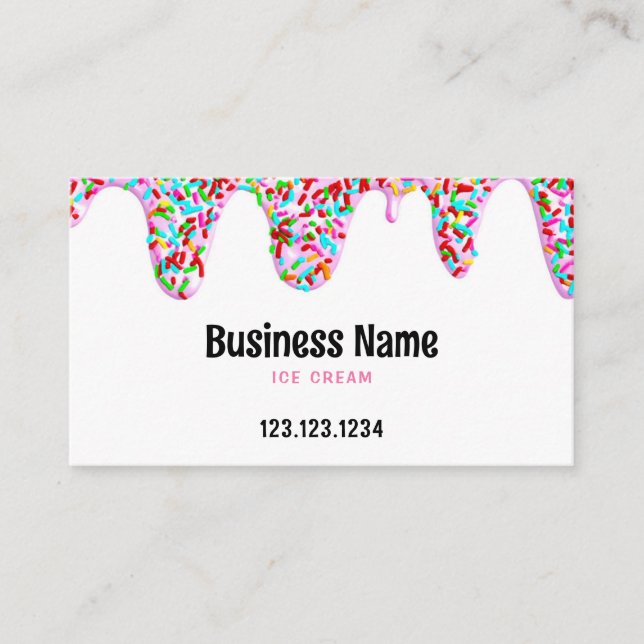 Vibrant Colourful Sprinkles Dripping Ice Cream Business Card (Front)