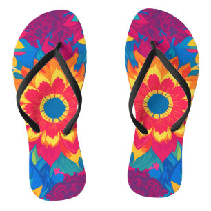 Vibrant Colourful Summer Blooms Floral Pattern Flip Flops