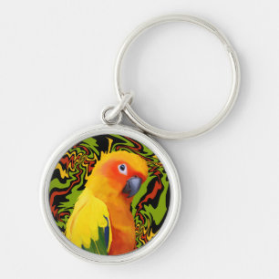 Vibrant Colourful Sun Conure Parrot Keychain