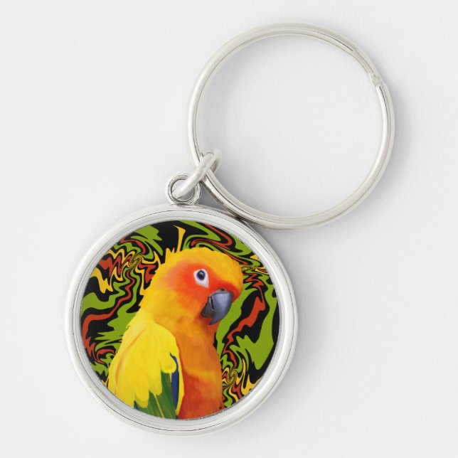 Vibrant Colourful Sun Conure Parrot Keychain (Front)