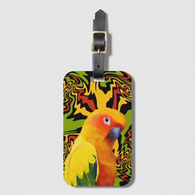 Vibrant Colourful Sun Conure Parrot Luggage Tag (Front Vertical)