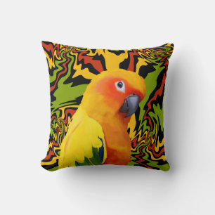 Vibrant Colourful Sun Conure Parrot Throw Pillow