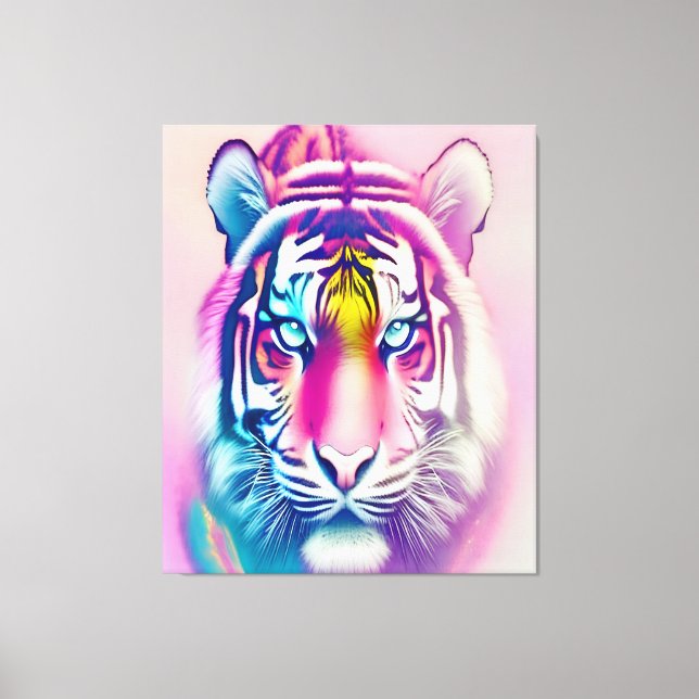 Vibrant Colourful Tiger Face Bold Modern Wildlife  Canvas Print (Front)