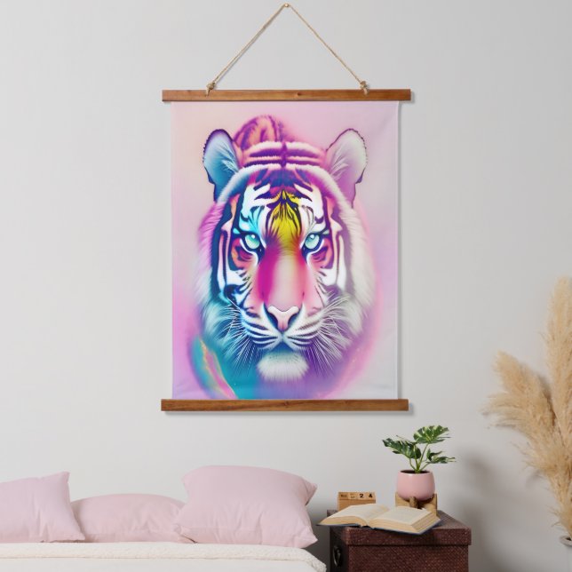 Vibrant Colourful Tiger Face Bold Modern Wildlife  Hanging Tapestry (Bedroom)