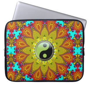 Vibrant Colourful Tribal Yin Yang Sunflower Mandal Laptop Sleeve