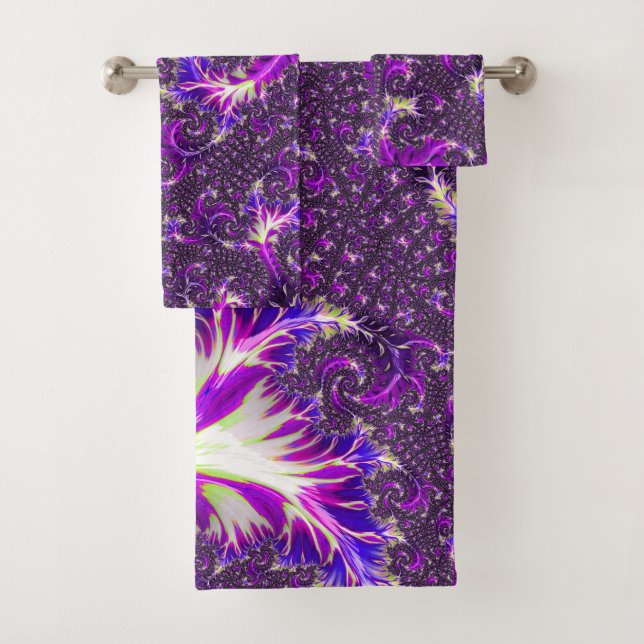 Vibrant Colourful Trippy Groovy Boho Spiral Fracta Bath Towel Set (Insitu)