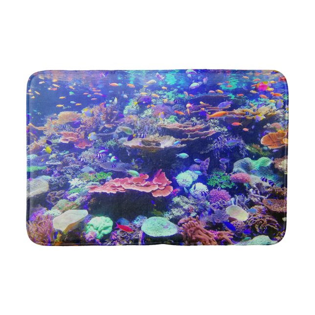 Vibrant Colourful Tropical Fish Aquarium Bath Mat (Front)