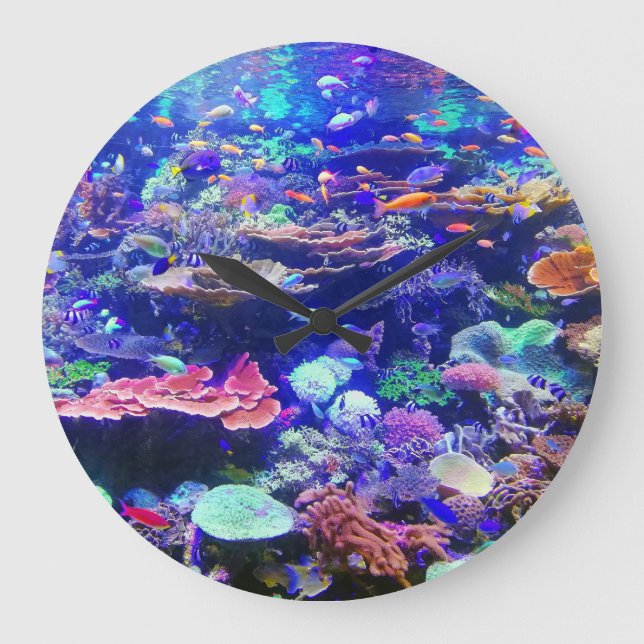 Vibrant Colourful Tropical Fish Aquarium Large Clock (Front)