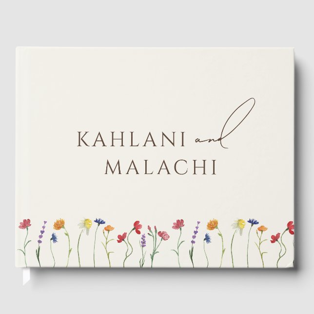 Vibrant Colourful Wildflower Modern Wedding Guest Book (Front)