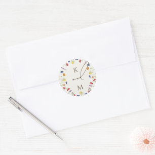 Vibrant Colourful Wildflower Monogram Initial Classic Round Sticker