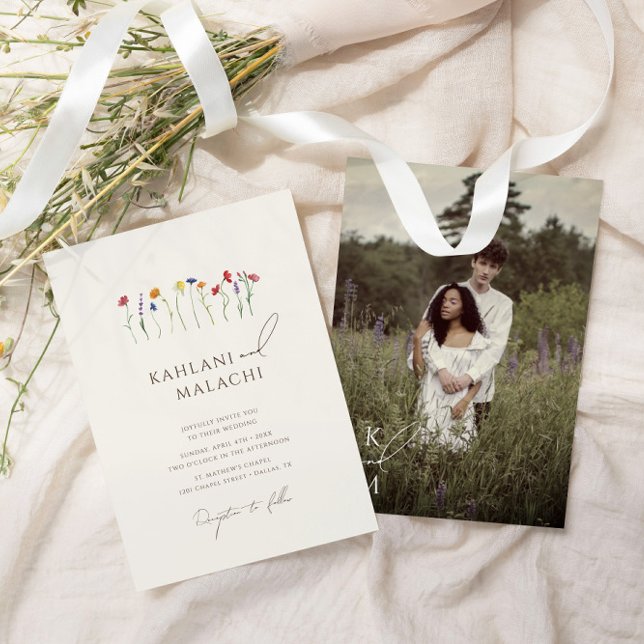 Vibrant Colourful Wildflower Photo Wedding Invitation (Creator Uploaded)