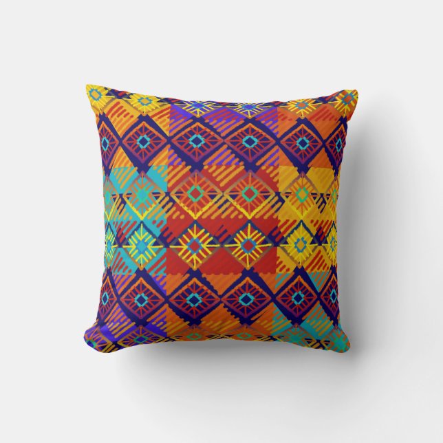 Vibrant Colours Ankara Style Print | African Boho Throw Pillow (Front)