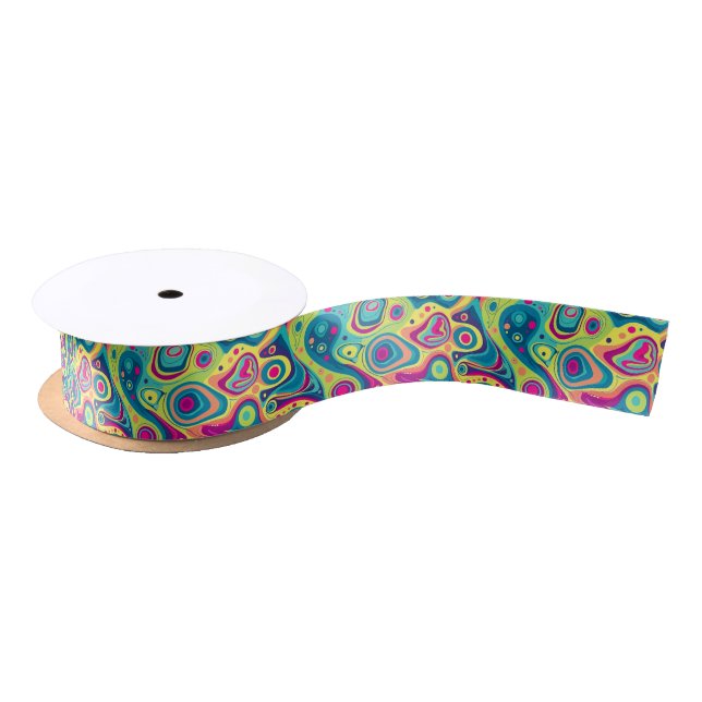 Vibrant colours groovy abstract pattern satin ribbon (Spool)