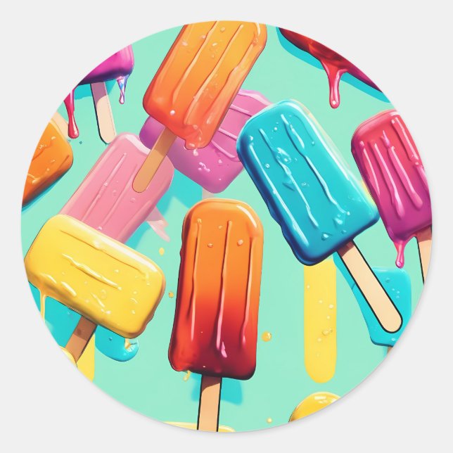 Vibrant colours popsicles summer classic round sticker (Front)
