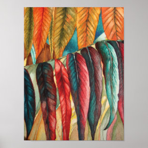 vibrant colours stylized large autum leafs poster