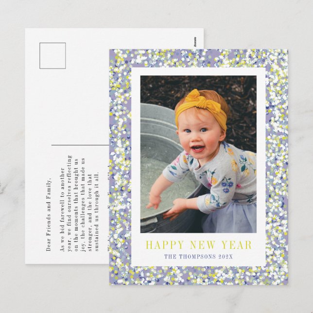 Vibrant Confetti New Year's Photo Postcard (Front/Back)