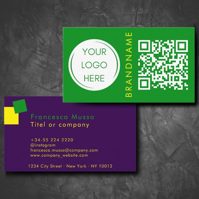 Vibrant contrast colour, logo and QR code modern Business Card (Creator Uploaded)