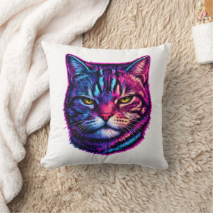 Vibrant & Cool Animal Decor Psychedelic Cat Throw Pillow