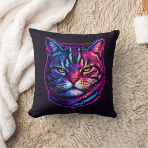 Vibrant & Cool Animal Decor Psychedelic Cat Throw Pillow