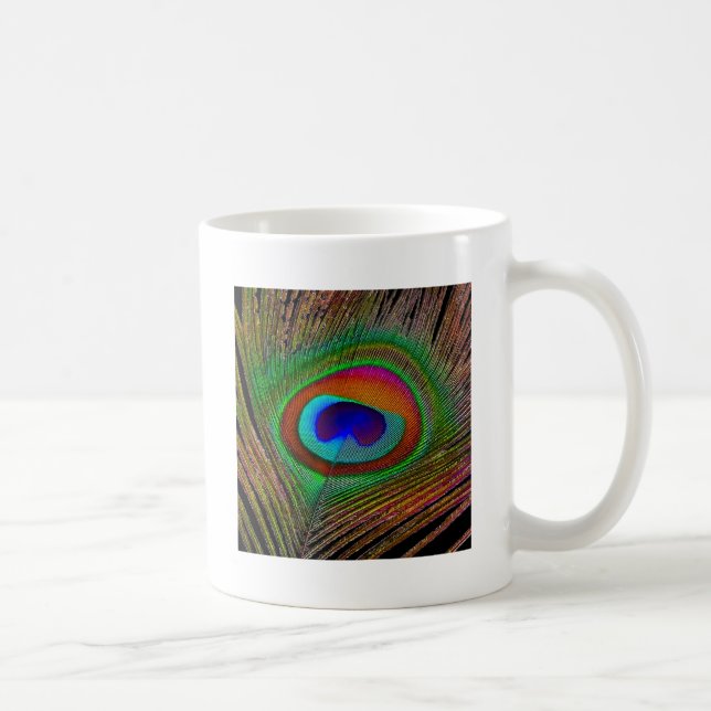 Vibrant Copper Peacock Feather Coffee Mug (Right)