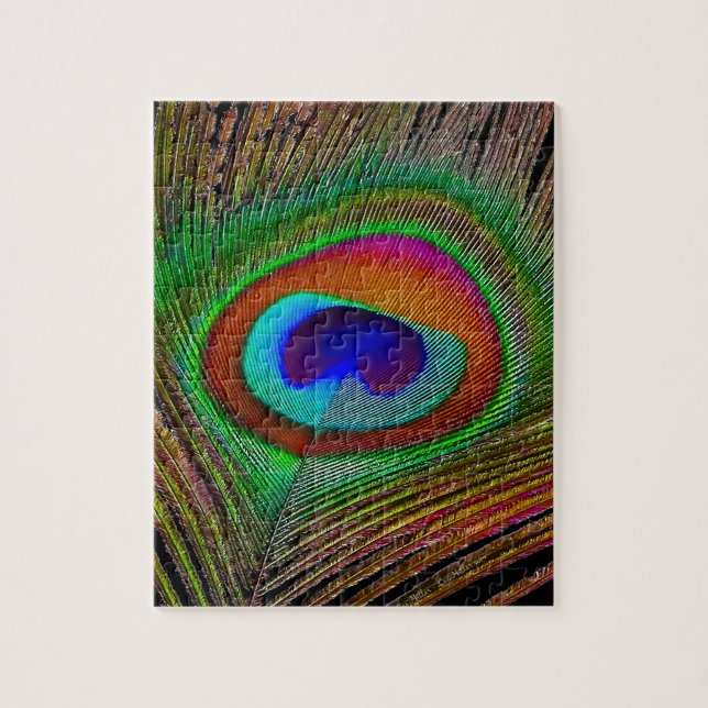 Vibrant Copper Peacock Feather Jigsaw Puzzle (Vertical)