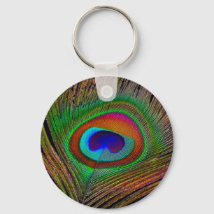 Vibrant Copper Peacock Feather Keychain