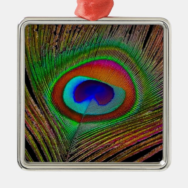 Vibrant Copper Peacock Feather Metal Ornament (Front)