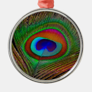 Vibrant Copper Peacock Feather Metal Ornament