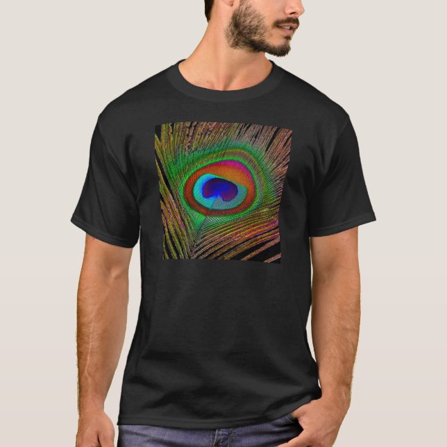 Vibrant Copper Peacock Feather T-Shirt (Front)