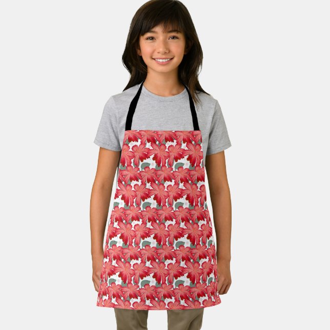 Vibrant Coral Floral Pattern | Bold Red Flowers  Apron (Insitu)